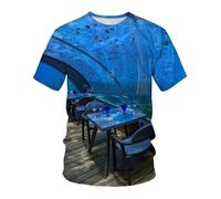 CHSLO Hommes 3D Imprimé T-Shirts Summer Underwater World Deep Sea Fish T-Shirt Unisexe Imprimé Numérique 3D À Séchage Rapide, Col Rond, Manches Courtes, Ample, Extensible, Demi-Manches