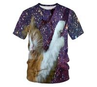 CHSLO Hommes 3D Imprimé T-Shirts T-Shirt D'Été Imprimé Chat Drôle en 3D, Col Rond, Manches Courtes, Ample, Imprimé Numérique, Demi-Manche, Extensible, Haut Surdimensionné