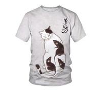 CHSLO Hommes 3D Imprimé T-Shirts T-Shirt D'Été Imprimé Chat Drôle en 3D, Col Rond, Manches Courtes, Ample, Imprimé Numérique, Demi-Manche, Extensible, Haut Surdimensionné