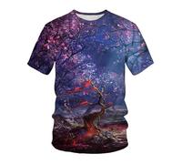 CHSLO Hommes 3D Imprimé T-Shirts T-Shirt Unisexe Imprimé Numérique 3D avec Plantes D'Été, Fleurs Et Oiseaux, Col Rond, Manches Courtes, Extensible, Demi-Manches, Pull-Over