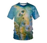 CHSLO Hommes 3D Imprimé T-Shirts T-Shirt Unisexe Imprimé Numérique 3D avec Plantes D'Été, Fleurs Et Oiseaux, Col Rond, Manches Courtes, Extensible, Demi-Manches, Pull-Over