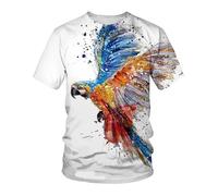 CHSLO Hommes 3D Imprimé T-Shirts T-Shirt Unisexe Imprimé Numérique 3D avec Plantes D'Été, Fleurs Et Oiseaux, Col Rond, Manches Courtes, Extensible, Demi-Manches, Pull-Over