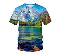 CHSLO Hommes 3D Imprimé T-Shirts T-Shirt Unisexe Imprimé Numérique 3D avec Plantes D'Été, Fleurs Et Oiseaux, Col Rond, Manches Courtes, Extensible, Demi-Manches, Pull-Over