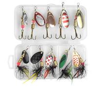 Chstarina 10 Pièces Kit de Leurre de Pêche Spinnerbaits Cuillère à Pêche Tournante Métallique Portable avec Boîte pour Eau de Mer et Douce 3-7.4 g
