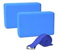 Chstarina 2 pcs Briques Yoga en Mousse EVA,Yoga Block avec Sangle de Yoga Antidérapant Bloc Yoga Brique Yoga Epais Yoga Accessoires Relaxation pour Yoga Exercices Relaxation Fitness,Pilates (Bleu)