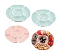 Chstarina 4 Pcs Plateaux à Compartiments Reutilisable, Assiettes de Service de Collation, Assiette de Fruits, Plateaux en Plastique pour Collation Fruits Bonbons Apéritifs