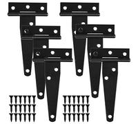 Chstarina 6 Pcs 4 Pounces Charnières en T laquées Noires, Charnière en T Robuste, Charnières de Portes en Bois, Métalliques Fer Antirouille Charnières de Porte avec Vis pour Portes de Grange, 100 mm