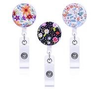 Chstarina Petit Motif Floral Porte Badge Enrouleur,Porte Badge Tour de Cou,Porte Clés Enrouleur Rétractable Tour de Cou Porte Badge Cordon Badge Porte-clés Yoyo pour Carte de Visite,Carte d'étudiants
