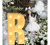 CHSUFBTY Lettres Lumineuses en Mosaïque Baptême de Bébé Fêtes d'anniversaire Et de Fiançailles Décorations d'anniversaire Éclairées Kits D'arche de Ballons Panneaux en Mousse(R,70cm/28in)