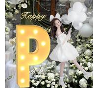 CHSUFBTY Lettres Lumineuses en Mosaïque Baptême de Bébé Fêtes d'anniversaire Et de Fiançailles Décorations d'anniversaire Éclairées Kits D'arche de Ballons Panneaux en Mousse(P,70cm/28in)