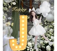 CHSUFBTY Lettres Lumineuses en Mosaïque Baptême de Bébé Fêtes d'anniversaire Et de Fiançailles Décorations d'anniversaire Éclairées Kits D'arche de Ballons Panneaux en Mousse(J,120cm/47in)
