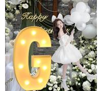 CHSUFBTY Lettres Lumineuses en Mosaïque Baptême de Bébé Fêtes d'anniversaire Et de Fiançailles Décorations d'anniversaire Éclairées Kits D'arche de Ballons Panneaux en Mousse(G,70cm/28in)