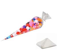 CHSYOO 100 x cône en Plastique Transparent Sacs-Cadeaux d'invité de Mariage Birthday Party Favors Sac Plat avec Un Ruban d'or pour Les Biscuits gommes de Fruits de Bonbons