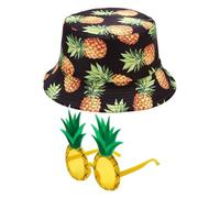 CHSZSH 1 Chapeau Seau Pour Femme, 1 Paire De Lunettes Ananas, Chapeau De Soleil Motif Ananas, Joli Chapeau De Soleil Pour Femme, Chapeau D'Été