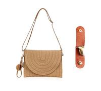CHSZSH 1 Morceau De Sac En Paille Avec 1 Morceau De Pendentif Pompon, 1 Morceau De Pince À Chapeau, Pochette Rétro, Sac Tissé En Rotin Avec Bandoulière Réglable, Sac De Plage En Paille