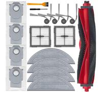 Chuancheng Kit de 17 pièces de rechange pour aspirateur Roborock Q10 S5/Q10 S5+/Q10 X5/Q10 X5+, 1 brosse principale, 4 serpillères, 4 sacs à poussière, 4 brosses latérales, 2 filtres HEPA, 2 outils de