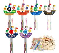 CHUANFU 10 Pièces Bateau Pirate Kit Bricolage Carillon à Ventm, Carillon Éolien pour Enfants en Bois à Peindre, Kits de Bricolage en Bois pour Enfants avec Motifs de Pirates, pour Garçon Fille