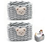 CHUANFU 2 Pièces Paniers de Rangement en Corde de Coton, Petit Panier Tressé Carré Rangement Bébé, Empilables Corbeille Table a Langer Panier, pour Chambre de Bébé Bain Salon, Gris