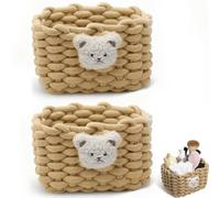CHUANFU 2 Pièces Paniers de Rangement en Corde de Coton, Petit Panier Tressé Carré Rangement Bébé, Empilables Corbeille Table a Langer Panier, pour Chambre de Bébé Bain Salon, Brun