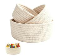 CHUANFU 3 Pièces Paniers de Rangement en Corde de Coton, Circulaire Paniers | Rangement Table a Langer Empilable, Pinceaux Panier Tressé Décoratif pour Salle de Bain Jouets et Cosmétiques, Blanc