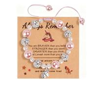 CHUANFU Bracelet Fille Licorne Rose pour Enfant Faveurs de Fête Anniversaire, Nièce Pendentif Cheval Pierre Naturelle, Réglable Bracelet Licorne Fille Bijoux pour Noël Cadeau Retour à Ecole
