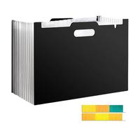 CHUANFU Trieur 13 Compartiments A4, PP Rangement Papier Administratif avec Onglets Colorés, Organiseur de Dossiers Accordéon, Étanche Pochettes et Trieurs à Soufflets pour Bureau Ecole Maison, Noir