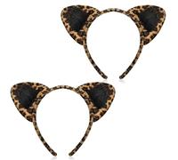Chuangdi 2 Pièces Serre-Têtes d'Animaux Bandeaux de Maquillage pour Oreilles Accessoires de Costumes d'Animaux pour Adultes Bandeau de Cosplay d'Animaux du Zoo Fête(Léopard)