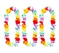 Chuangdi 3 Pièces Collier de Fleurs Hawaienne Guirlande Décorations de Fête Tropical Hawaiian Luau Hula Aloha Collier Fleur pour Anniversaire Tropical, Fête Carnaval, Pool Party, Mariage de Plage