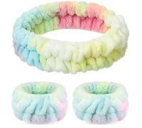Chuangdi 3 Pièces Set de Bandeau de Spa Facial Bracelets de Lavage de Visage Bandeau de Maquillage Doux Bracelets de Démaquillage Élastique Moelleux (Coloré, Teinture)