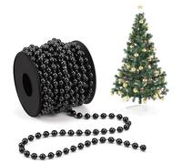 Chuangdi Catena di Perline di Natale di 8 m/ Rotolo 8 mm Ghirlande di Perline per Decorazione Natalizia Filo di Perle Decorative per Albero di Natale Ghirlanda di Perline di Plastica(Nero)