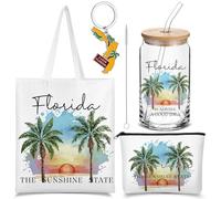 Chuangdi Lot de 4 cadeaux de voyage en Floride avec sac à cosmétiques, gobelet de 473,6 g et porte-clés - Souvenirs de la ville de Floride - Cadeaux pour voyageurs, amis, amoureuses, sœurs