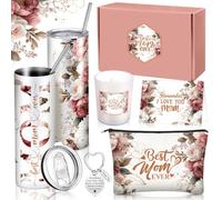 Chuangdi Lot de 6 cadeaux pour maman, épouse, meilleure mère Ever - Encre florale - Gobelet de 567 g - Sac cosmétique parfumé - Porte-clés de la part de fils et de filles pour anniversaire (romantique