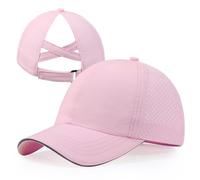 CHUANGLI Chapeau criss cross à queue de cheval pour filles, casquette de baseball réfléchissante légère pour enfants, casquette de sport à séchage rapide en maille pour âge 7-12, rose, Taille unique