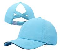 CHUANGLI Chapeau criss cross à queue de cheval pour filles, casquette de baseball réfléchissante légère pour enfants, casquette de sport à séchage rapide en maille pour âge 7-12, bleu, Taille unique