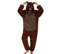 chuangminghangqi Pyjama d'hiver Une pièce pour Femme, Costume d'animal, Combinaison pour Adulte, Pyjama en Laine Polaire avec Capuche et Fermeture éclair (Brown Bear-7126, M)