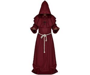 chuangminghangqi Robe de Moine médiévale Halloween Robe de Moine prêtre de Costume sorcière Servant Costume chrétien (Rouge, XL)