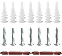 CHUANGOU 100 pcs Auto-Perceuse Chevilles et Vis，Chevil Plastique Blanc，pour la Plupart des Murs Légers Plaques de Plâtre.