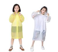 CHUANGOU 2 Pièces Imperméable pour Enfants,Poncho Pluie Portable,pour Garçons et filles, Vêtements de Pluie avec capuche, Cape de Veste de Pluie légère.(Blanc, jaune)