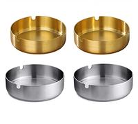 CHUANGOU 4 Pièces 10cm Cendrier de Cigarette en Acier Inoxydable，Cendrier en Métal，Parfait pour la Maison ou Le Bureau.