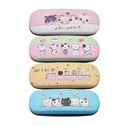 CHUANGOU 4 Pièces Chat Mignon à Clapet Étuis à Lunettes Rigides, Étui à Lunettes étui à lunettes rigide portable pour lunettes et lunettes de soleil