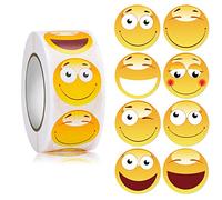 CHUANGOU 500pcs/Rouleau Couleur Sourire Autocollant Autocollants Visage Heureux Smiley Sticker pour Enseignants Autocollants, 2,5 cm / 1 Pouce
