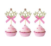 CHUANGOU Couronnes à Paillettes Gâteau Cupcake Toppers Décoration pour Fille Princesse Mariage Fête d'anniversaire d'enfant (dorées) 12 Pièces