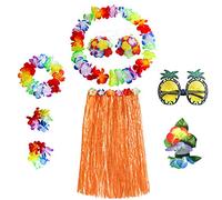 CHUANGOU Ensemble de 8 Deguisement Hawai，Costume d'Hawaï，pour Fournitures de déguisement d'été, Plage, décorations de fête Tropicale.（Orange）