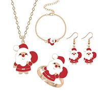 CHUANGOU Ensemble de Bijoux du Père Noël - Collier, Boucle d'Oreille, Bracelet, Bague pour Femmes - Cadeaux de Noël pour Jolie Fille