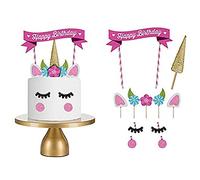 CHUANGOU Gateau Licorne Decoration Ensemble Cupcake Topper Faite à la Main, avec Cils - Réutilisable - pour Fête d'anniversaire, Mariage, Fête Prénatale