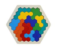CHUANGOU Puzzle Géométrique en Bois - Jouet Puzzle Tangram Hexagonal Coloré - 16 Pièces - 4 - 6 ans