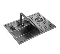CHUANGRUN Évier en Acier Inoxydable Noir, Évier De Cuisine À Un Bol avec Rinçage du Verre, Bassin Fait À La Main, Évier De Bar Dissimulé, pour Balcons, Camping-Cars, Cafés Et Magasins De Boissons