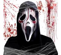 Chuankefanxing Masques D'Horreur Pour Halloween, Masques Scream Halloween, Ghost Mask Horror Mask Halloween Creepy Masks avec Capuche, Accessoire de Costume pour Visage de Fantôme au Design Maléfique