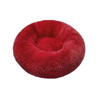 CHUANYGU Panier rond lavable en forme de donut pour chien et chat avec fausse fourrure, fond antidérapant, 6 tailles pour animaux de compagnie de petite à grande taille (beige, 40 à 90 cm) (rouge