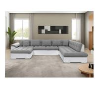 Chuck - canapé panoramique d'angle droit XXL - convertible avec coffre - 7 places - Gris / Blanc